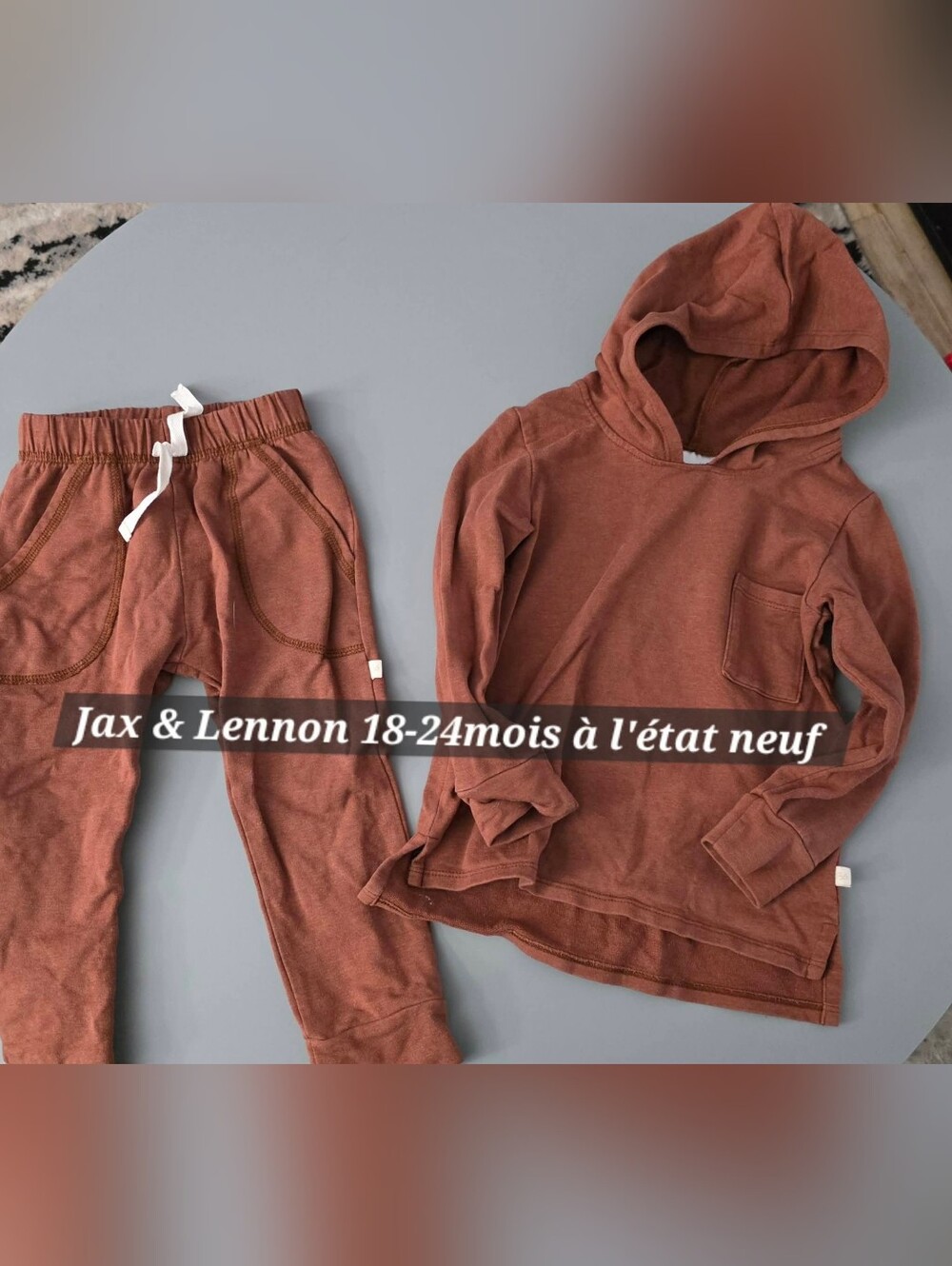 JAX & LENNON 18-24 MOIS 🤎Kids Cozy Hooded Bottoms Set - Rust